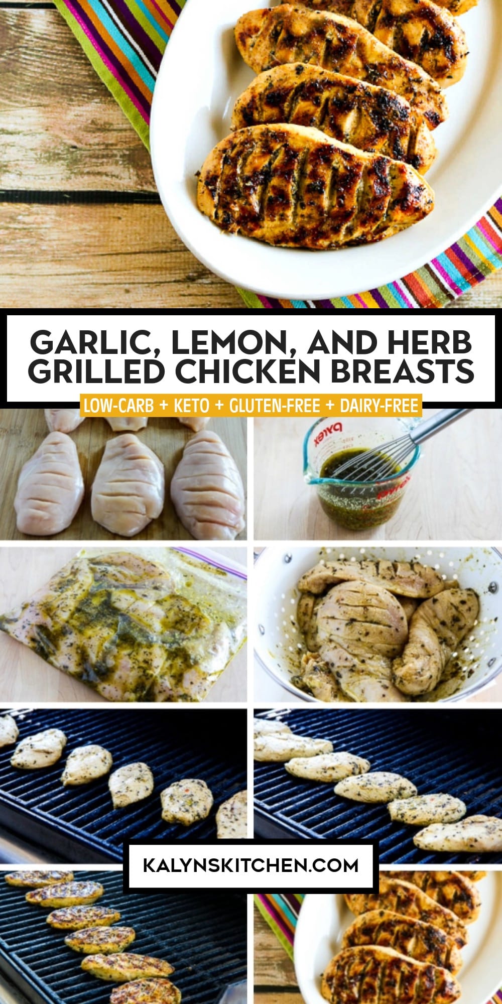 Pinterest image of Garlic, Lemon, and Herb Grilled Chicken Breasts