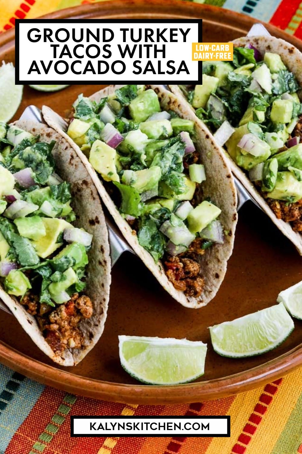 Pinterest image of Ground Turkey Tacos with Avocado Salsa