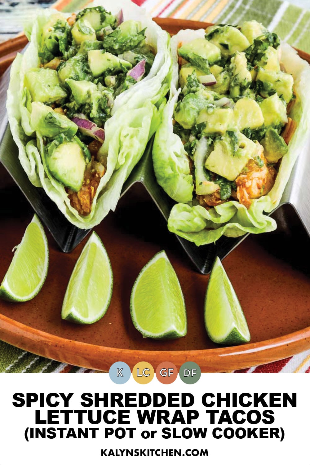 Pinterest image of Spicy Shredded Chicken Lettuce Wrap Tacos