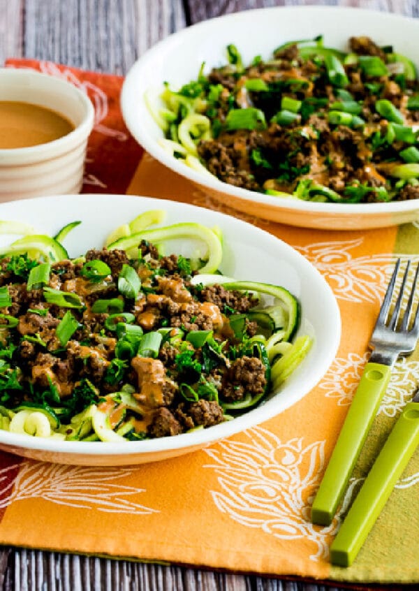 Ground Beef Peanut Sauce Zucchini Noodles Kalyn's Kitchen