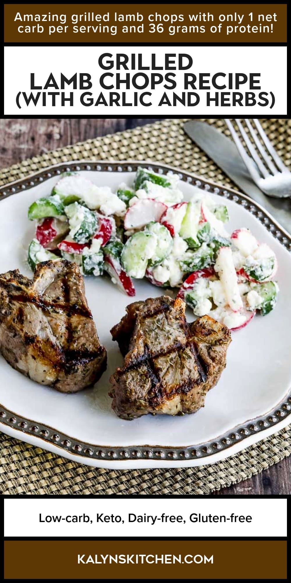 Pinterest image of Grilled Lamb Chops Recipe (with Garlic and Herbs)