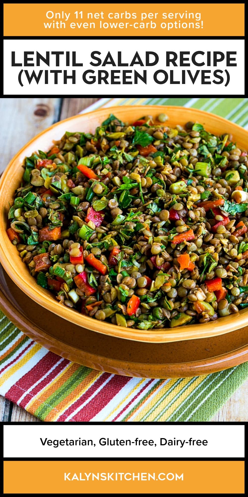 Pinterest image of Lentil Salad Recipe (with Green Olives)