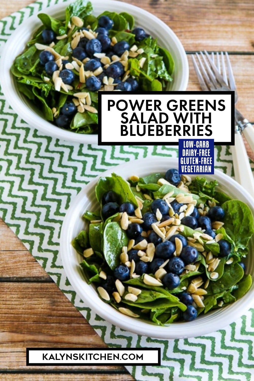 Pinterest image of Power Greens Salad with Blueberries