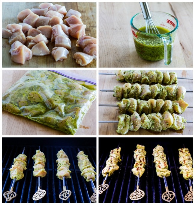 Ultra Easy Pesto Lemon Chicken Kabobs process shots collage