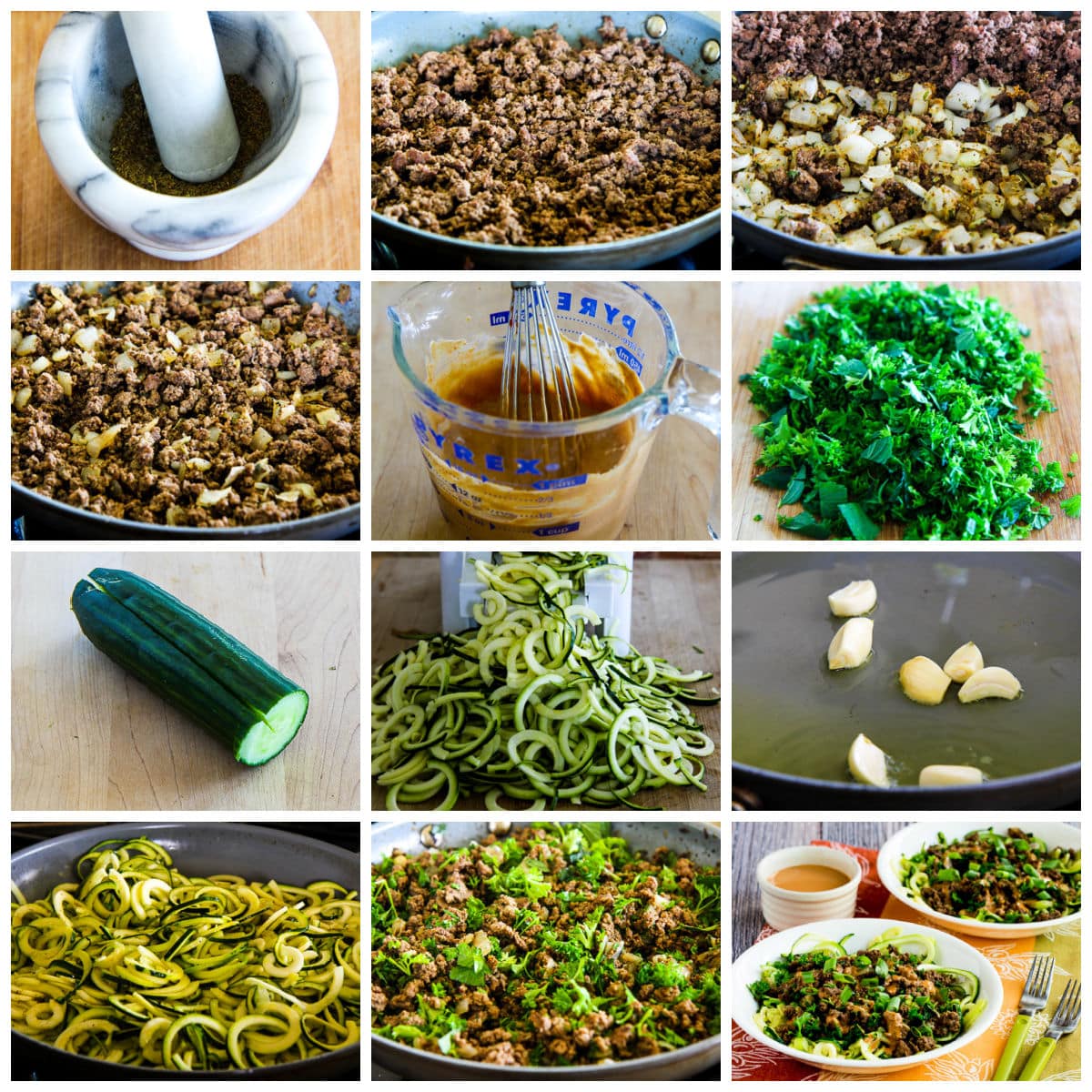 Zucchini with Ground Beef and Peanut Sauce