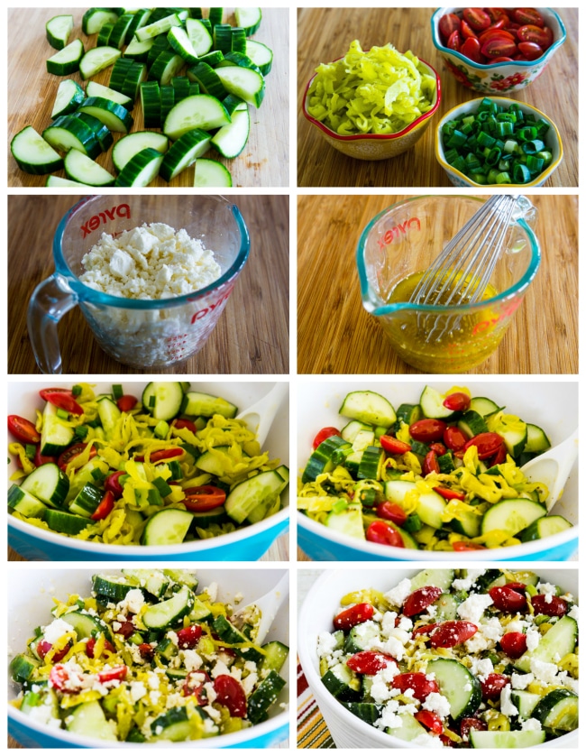 Step-by-step collage for Spicy Tomato-Cucumber Salad with Peperoncini
