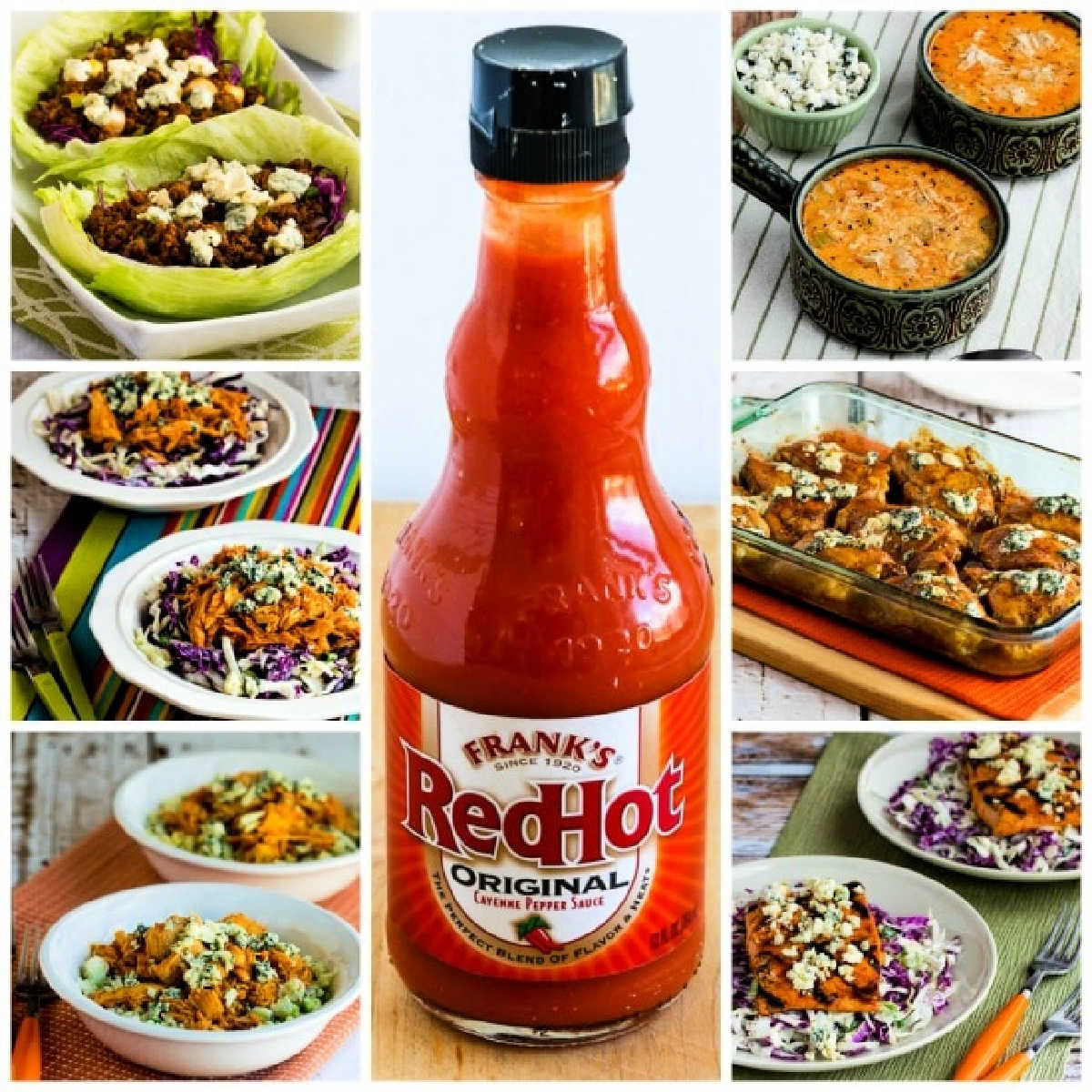 collage photo of recipes using Frank's Red Hot Sauce.