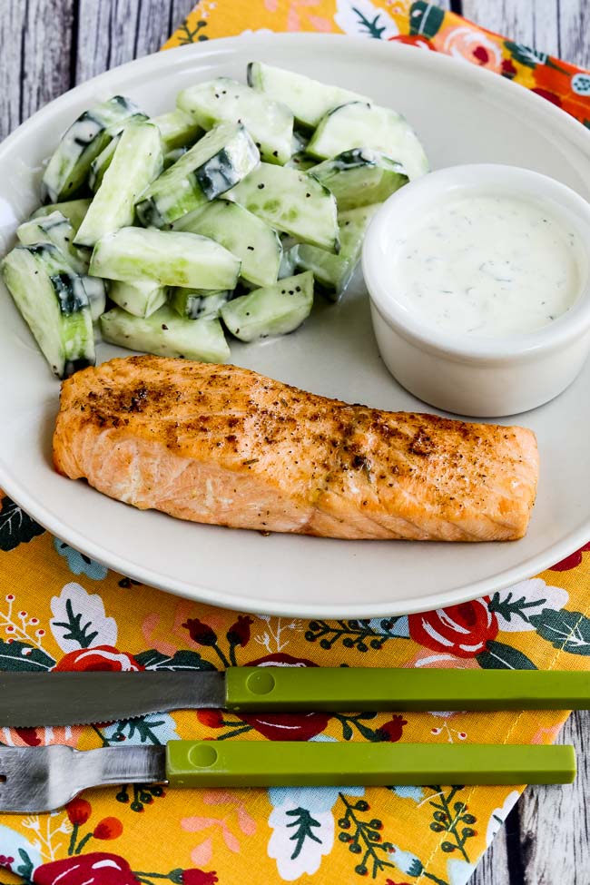 Close-up photo for Easy Low-Carb Air Fryer Salmon with Mustard-Herb Sauce