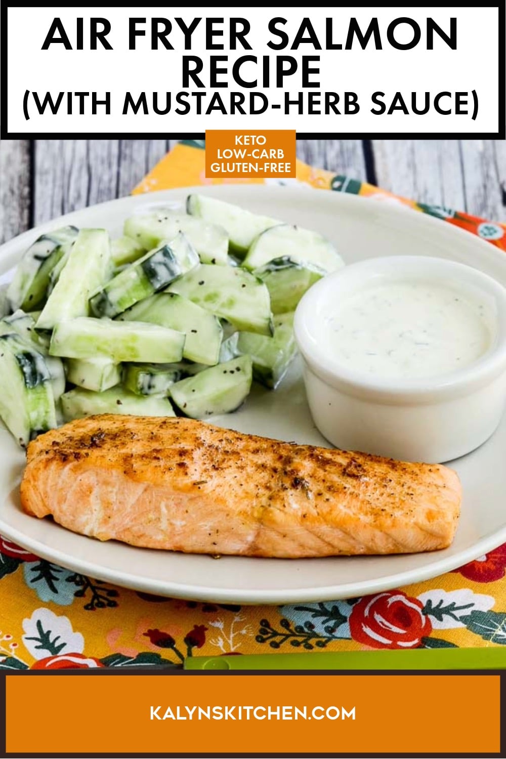 Pinterest image of Air Fryer Salmon Recipe (with Mustard-Herb Sauce)