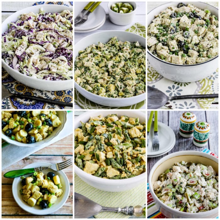 Beat-the-Heat Low-Carb Chicken Salads collage of featured recipes