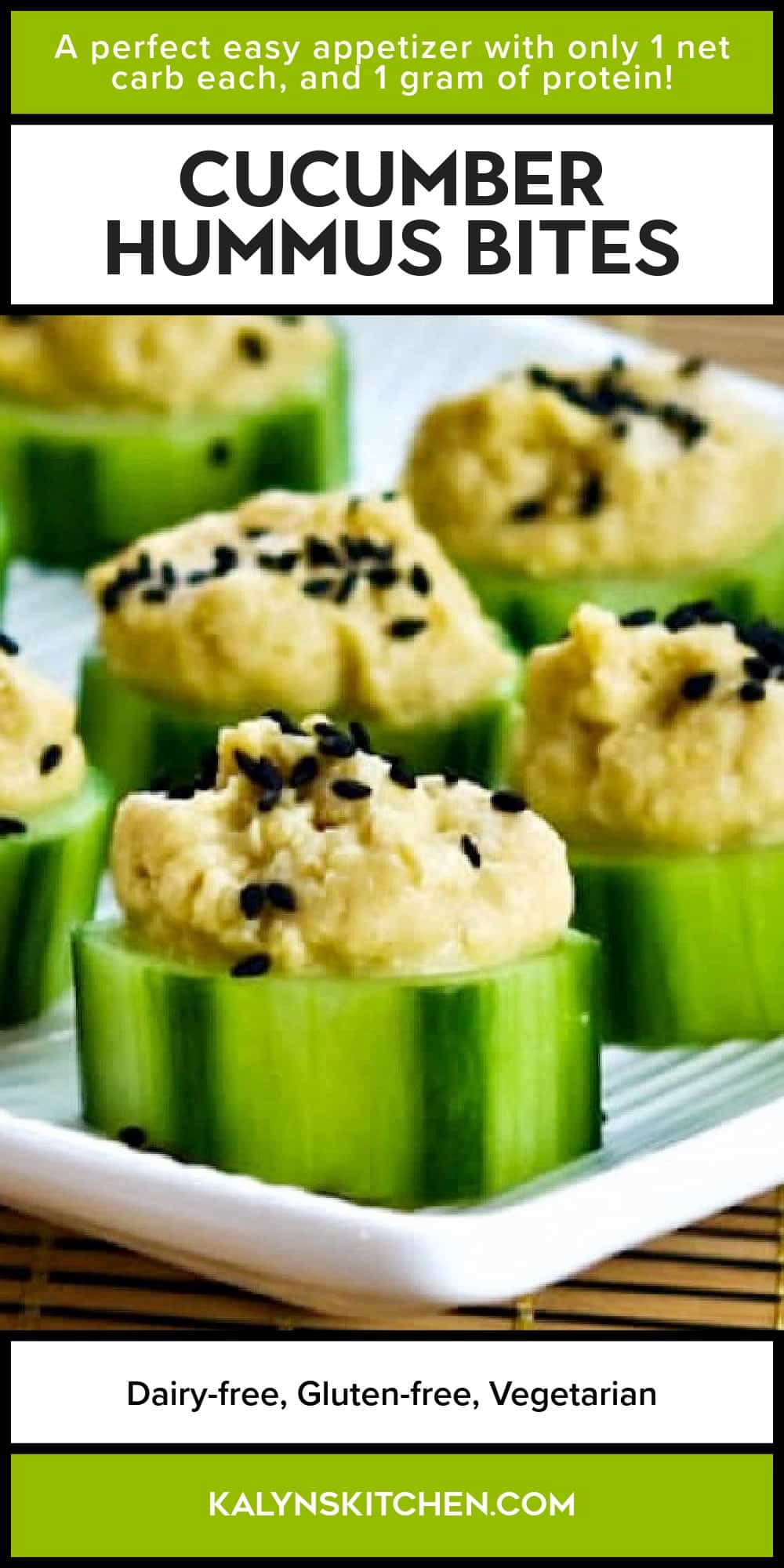 Pinterest image of Cucumber Hummus Bites
