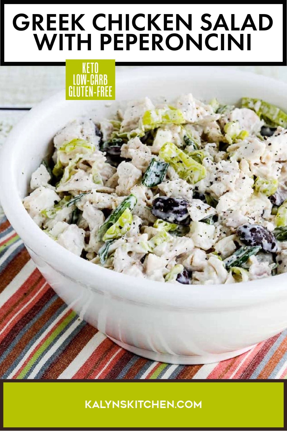 Pinterest image of Greek Chicken Salad with Peperoncini