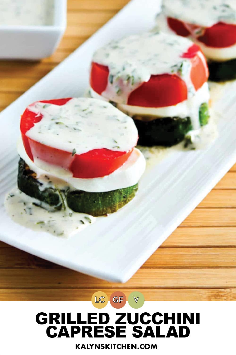 Pinterest image of caprese salad with grilled zucchini