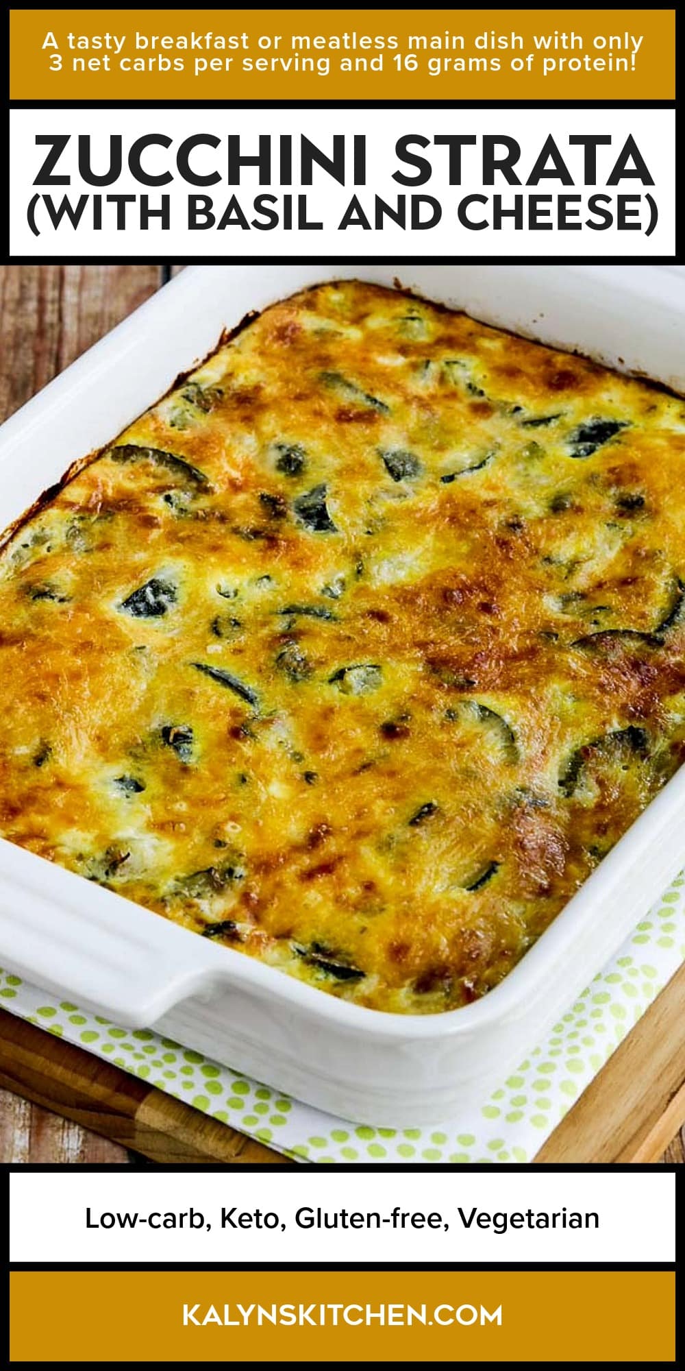 Pinterest image of Zucchini Strata (with Basil and Cheese)
