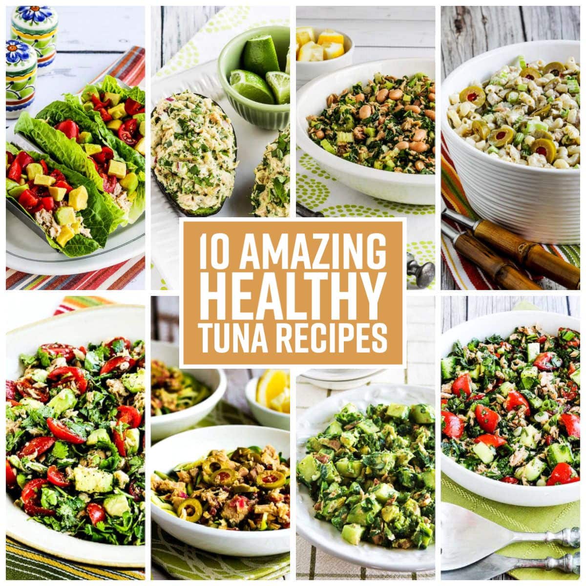 10 Amazing Healthy Tuna Recipes text overlay collage of featured recipes.