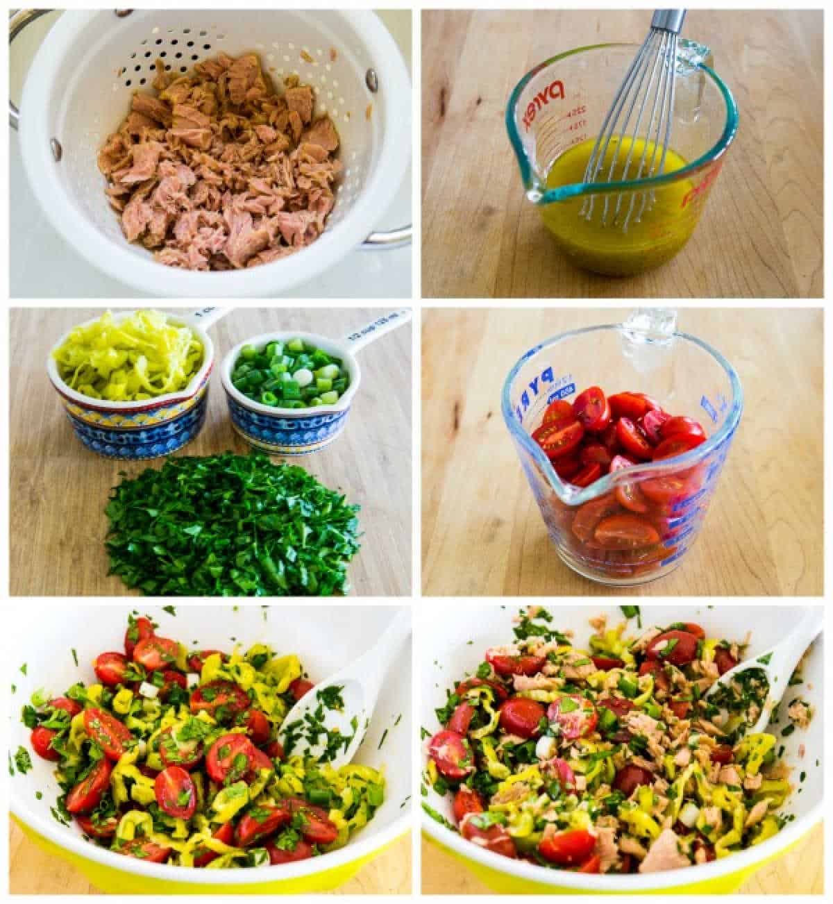 recipe steps collage for Spicy Tuna Salad .