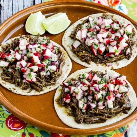 Close-up photo for Instant Pot Low-Carb Spicy Shredded Beef Street Tacos