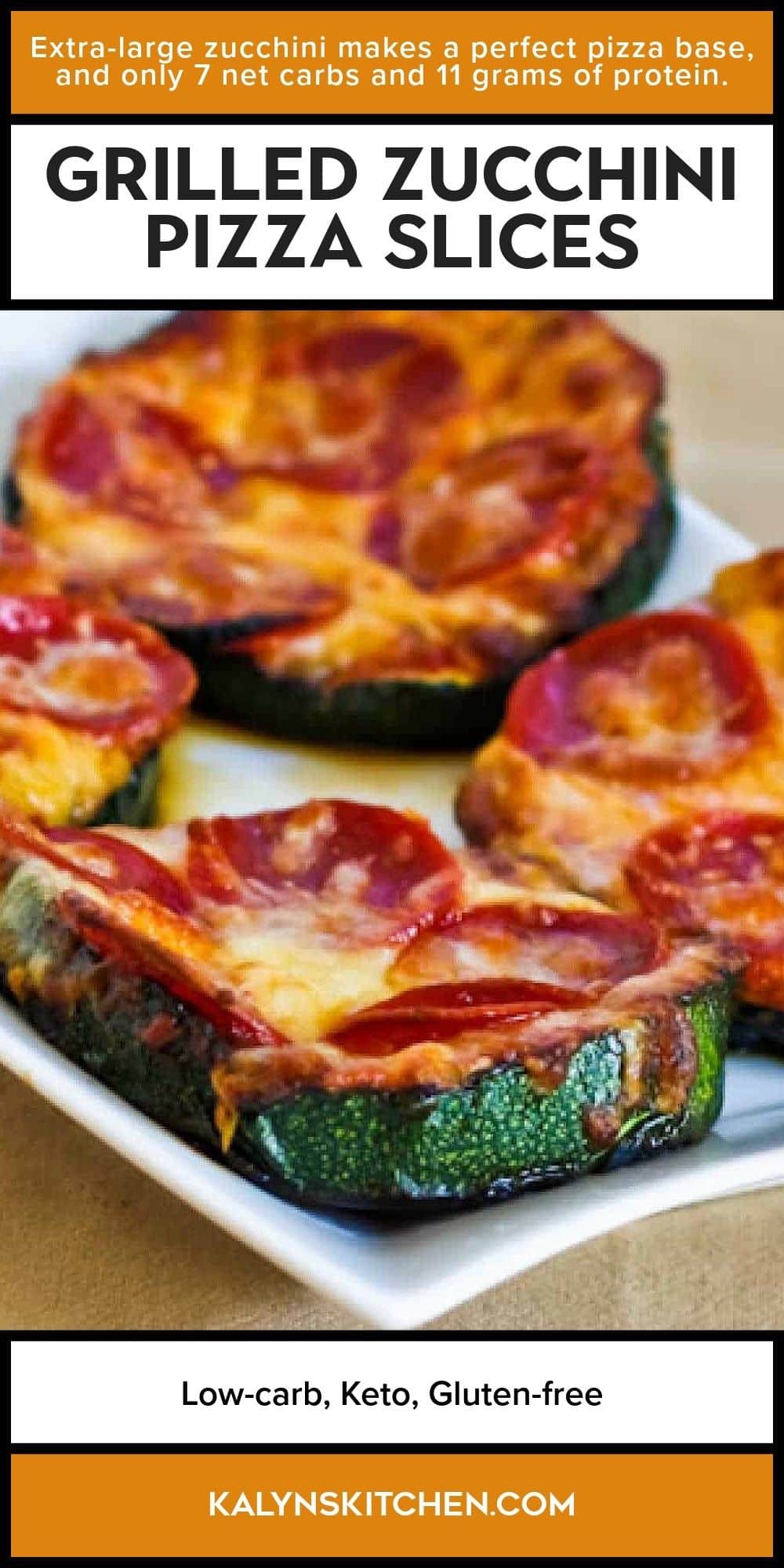 Grilled Zucchini Pizza Slices Pinterest image.