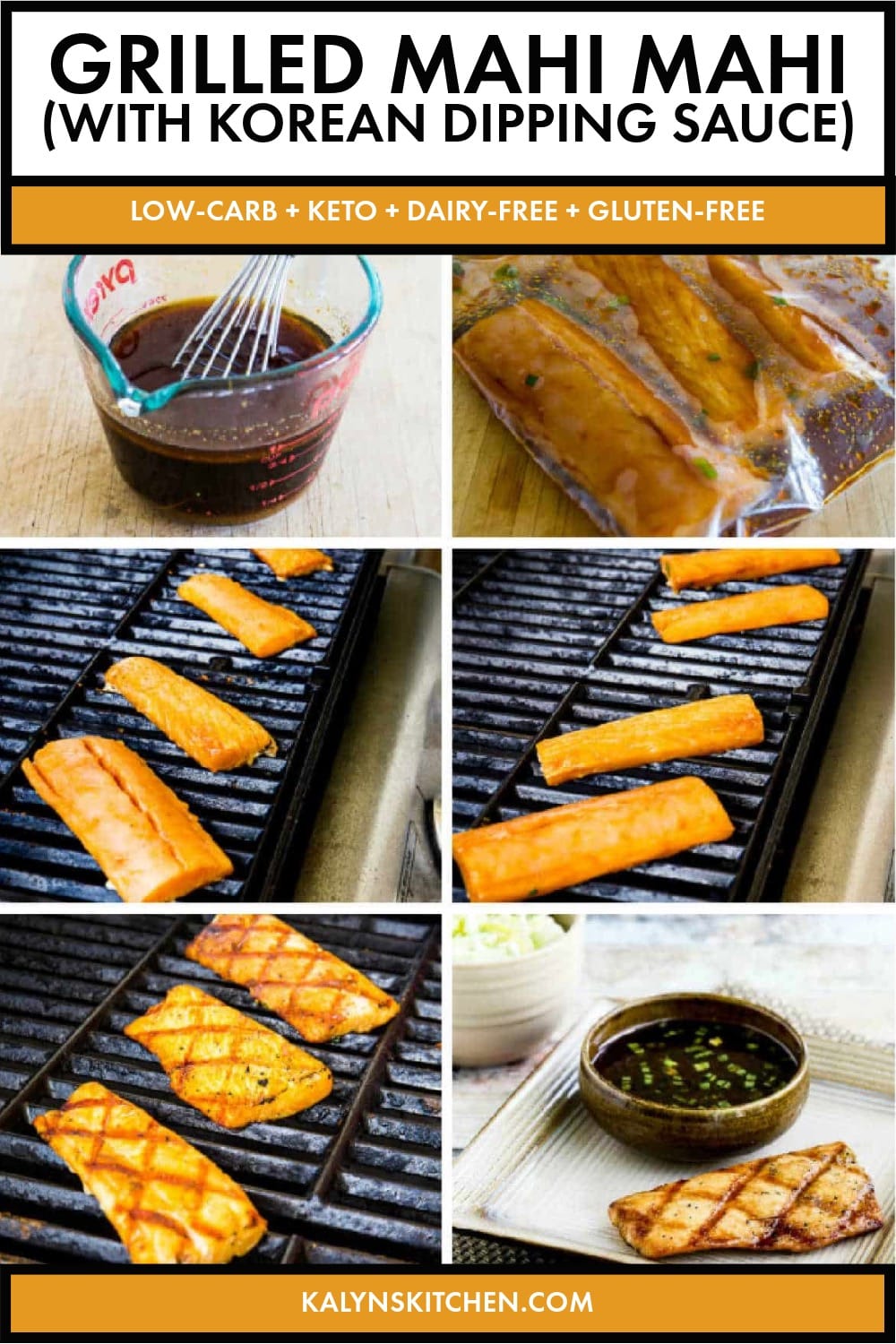 Pinterest image of Grilled Mahi Mahi (with Korean Dipping Sauce)