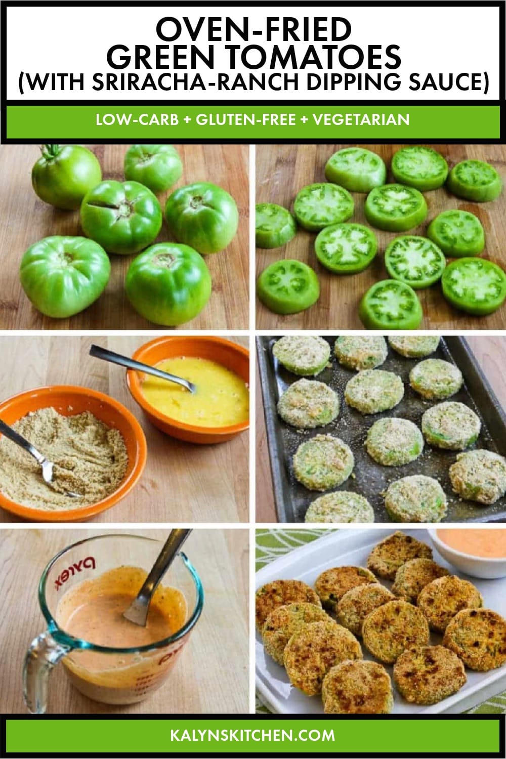 Pinterest image of Oven-Fried Green Tomatoes (with Sriracha-Ranch Dipping Sauce)