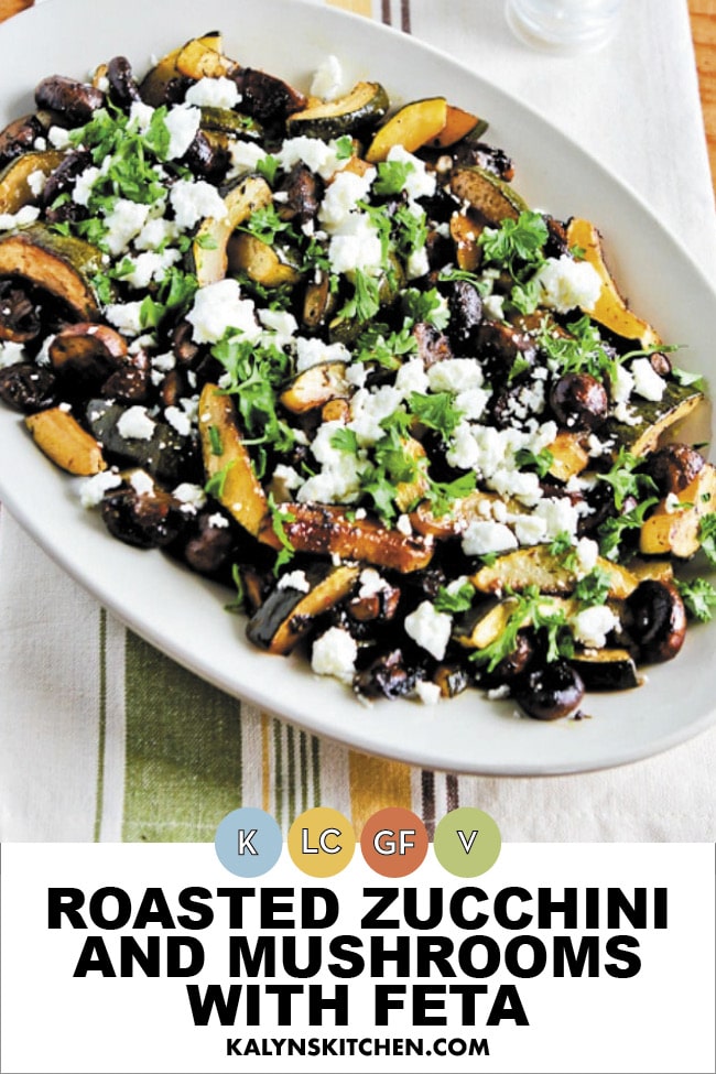 Pinterest image of Roasted Zucchini and Mushrooms with Feta
