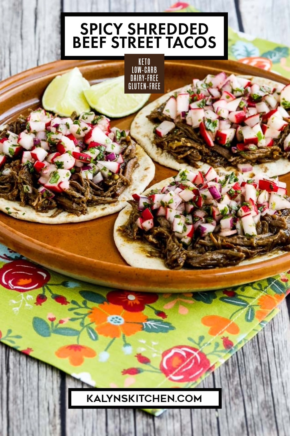 Pinterest image of Spicy Shredded Beef Street Tacos