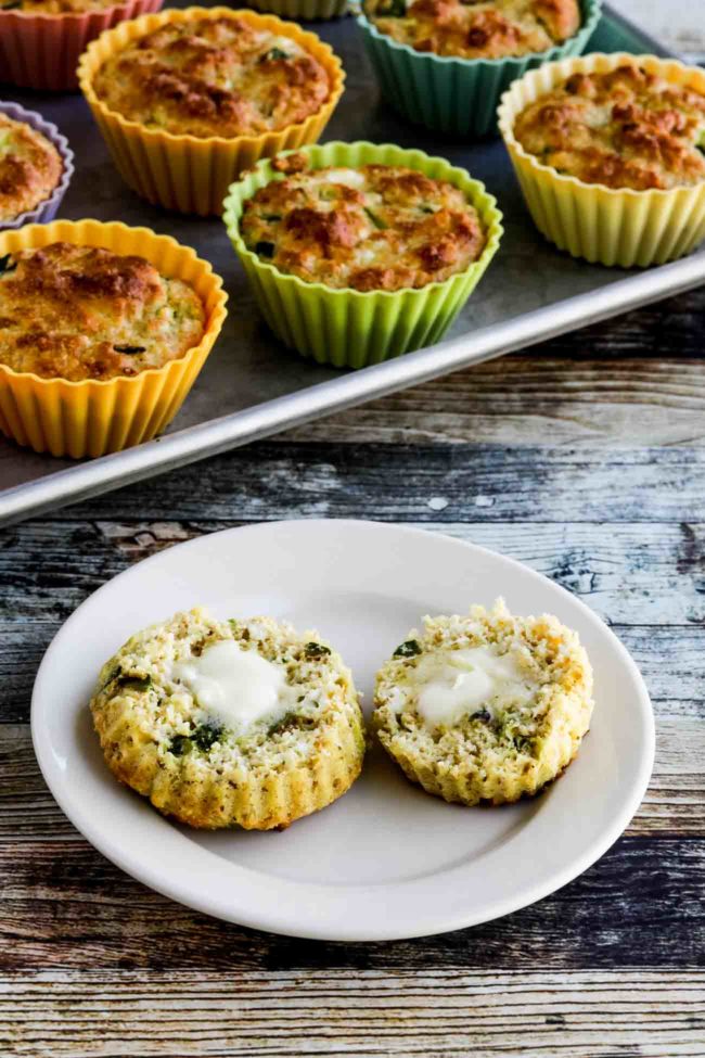 Flourless Breakfast Muffins with Zucchini and Feta finished muffin with baking sheet behind