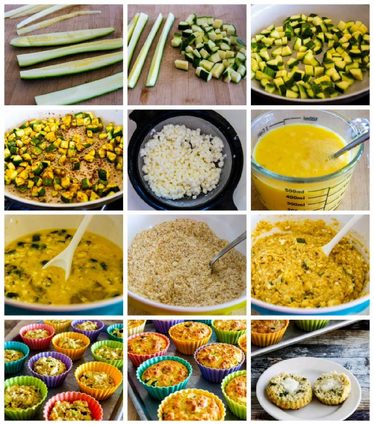 recipe steps collage for Flourless Breakfast Muffins with Zucchini and Feta