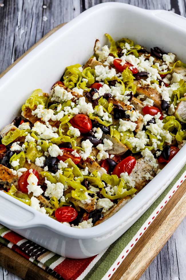 Close-up photo for Easy Low-Carb Greek Chicken Bake