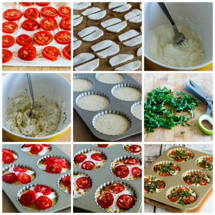 Crustless Tomato-Basil Breakfast Tarts process shots collage