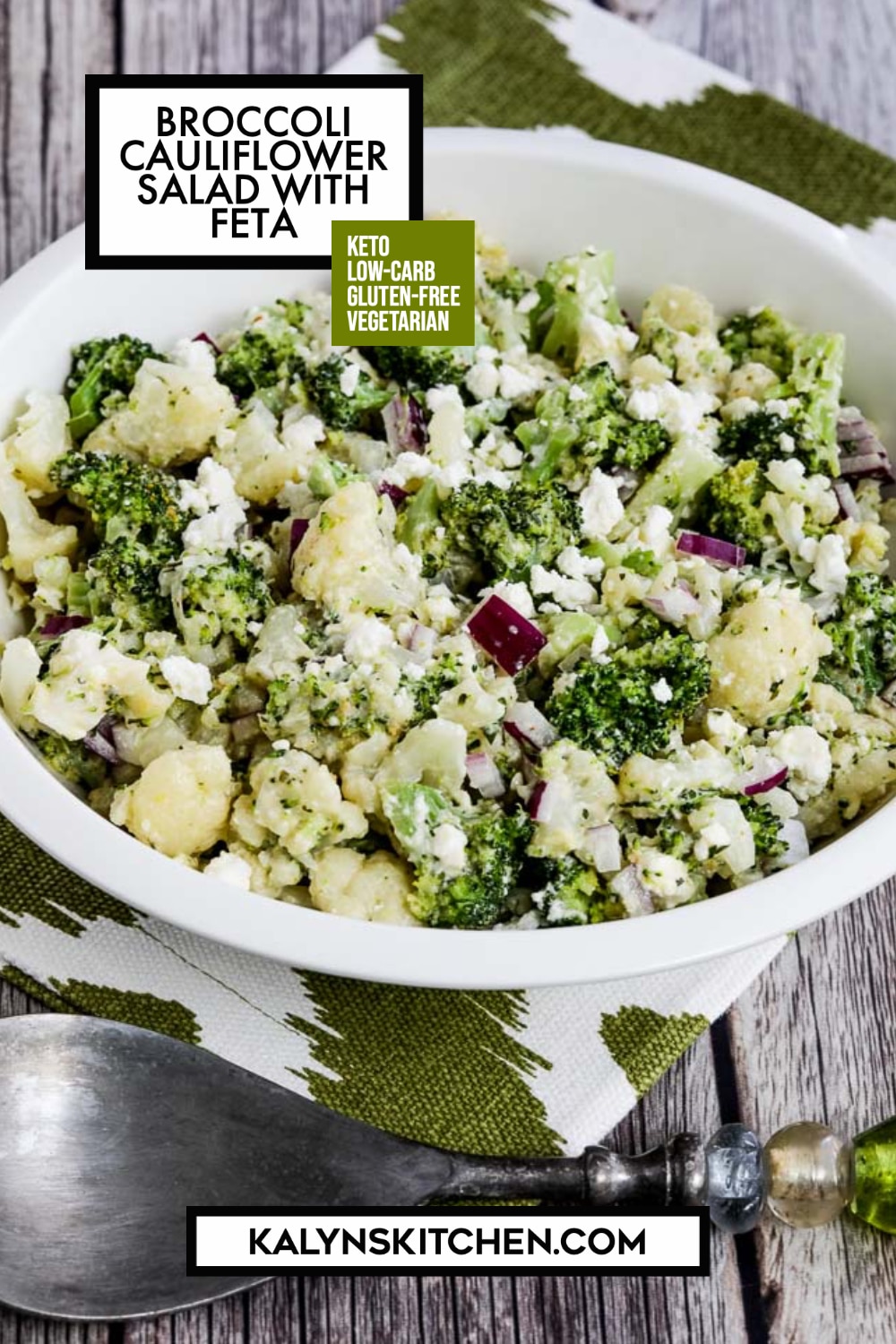 Pinterest image of Broccoli Cauliflower Salad with Feta