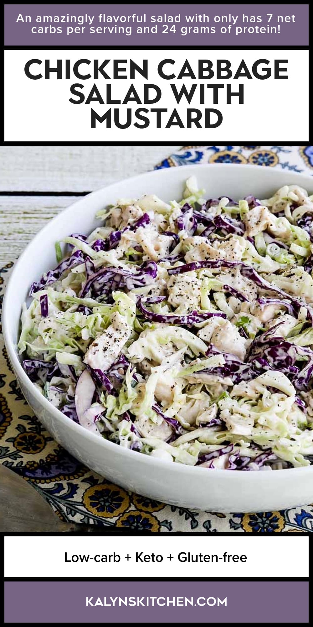 Pinterest image of Chicken Cabbage Salad with Mustard