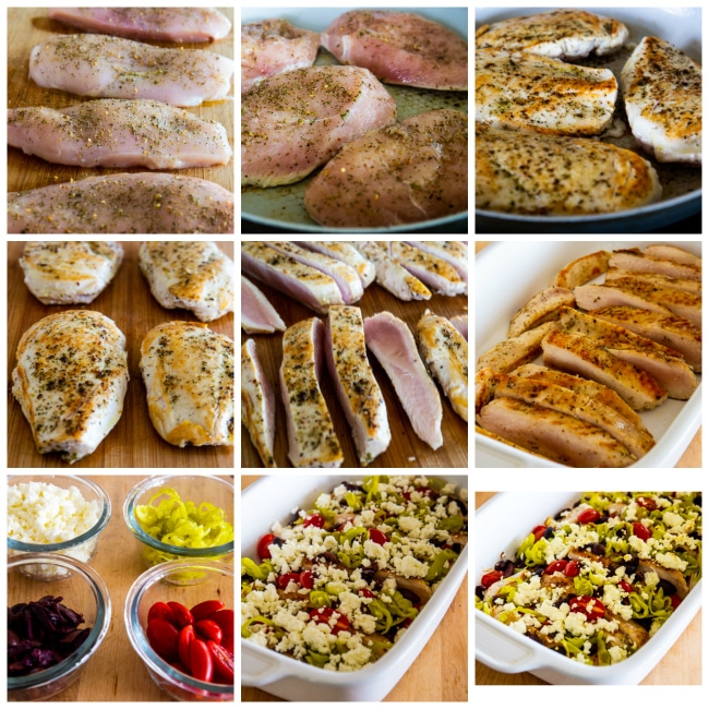 Process shots collage for Easy Low-Carb Greek Chicken Bake