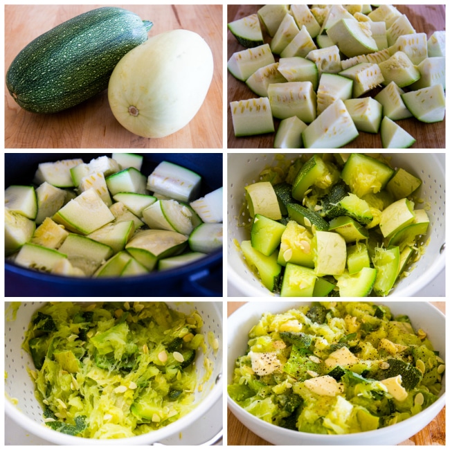 How to Cook Unripe Spaghetti Squash as a Summer Squash:  process shots collage