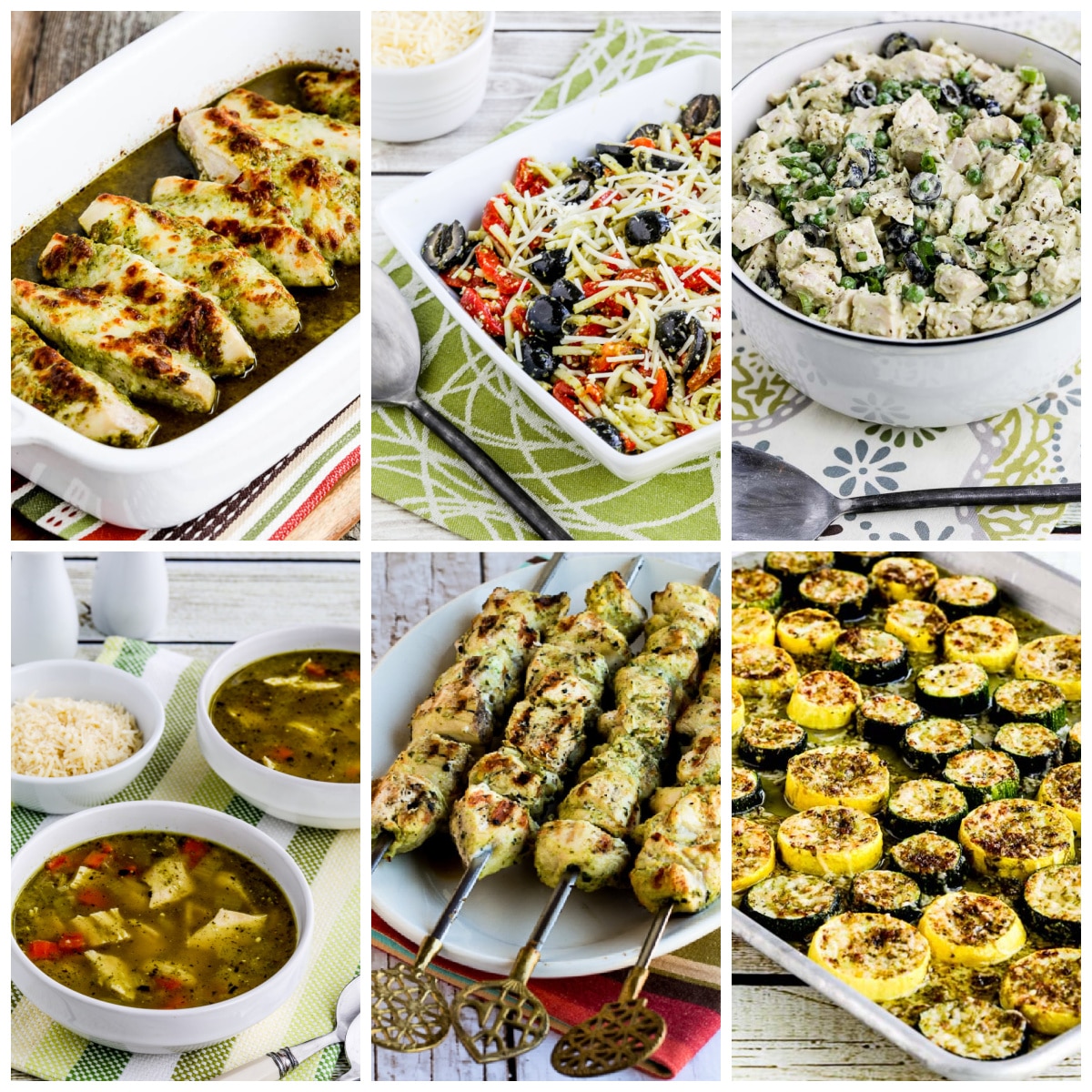 Low-Carb and Keto Recipes with Pesto collage of featured recipes