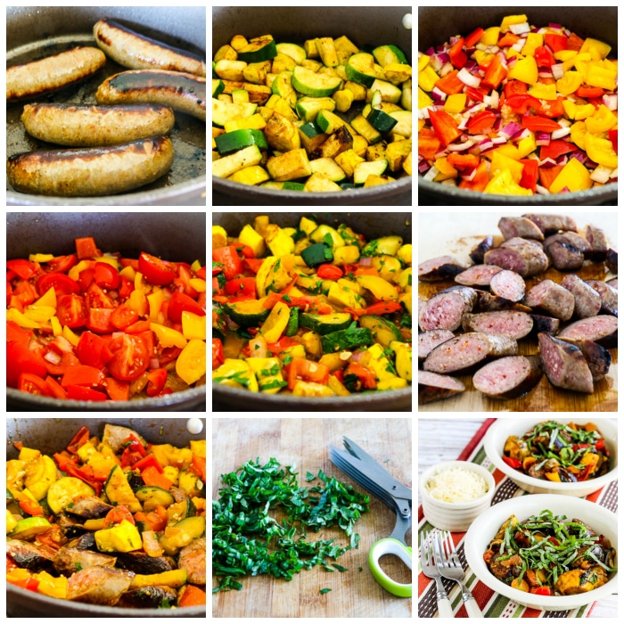 Ratatouille Stew with Italian Sausage process shots collage