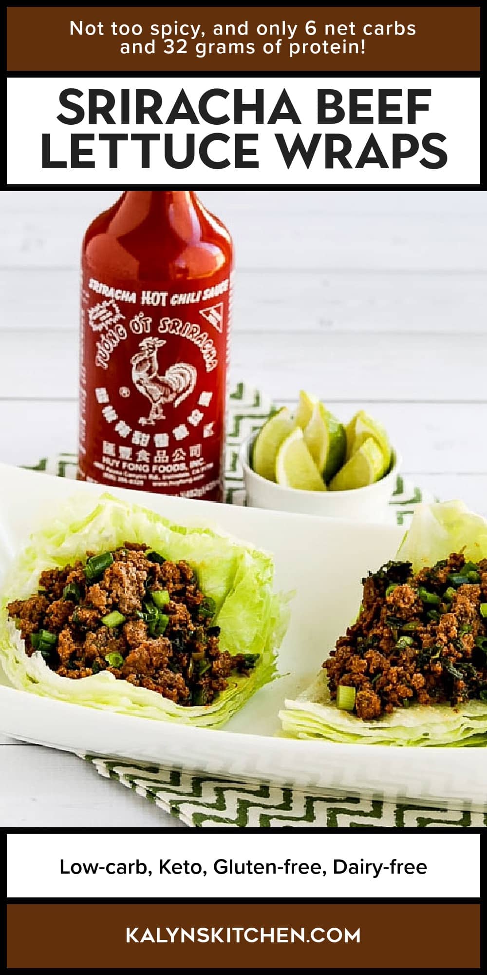Pinterest image of Sriracha Beef Lettuce Wraps