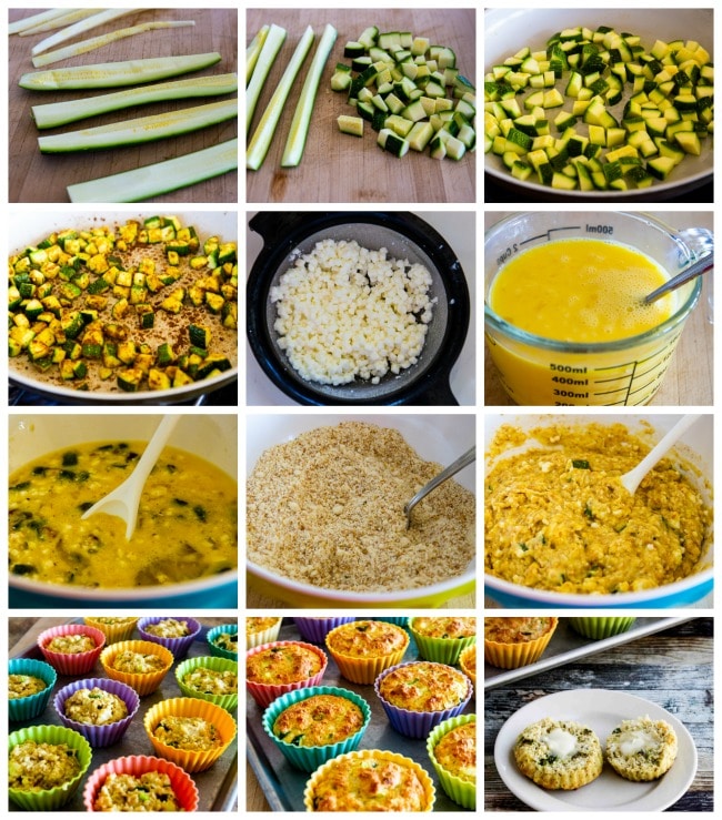Low-Carb and Gluten-Free Breakfast Muffins with Zucchini and Feta process shots collage photo