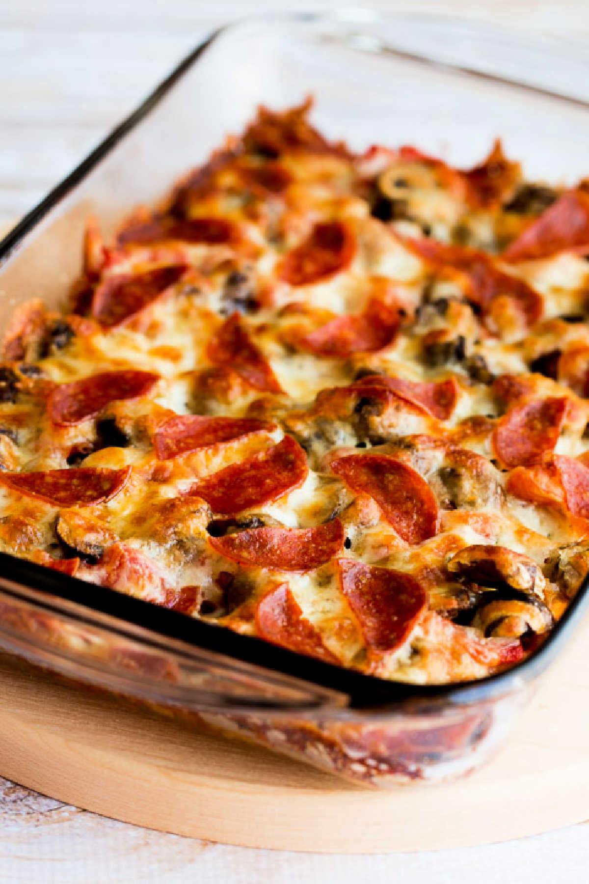 Low-Carb Deconstructed Pizza Casserole shown in baking dish