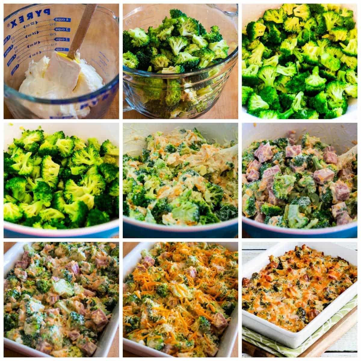 Collage of ham and broccoli casserole au gratin recipe steps