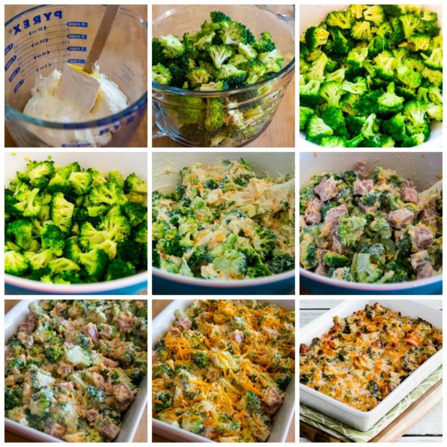 Low-Carb Ham and Broccoli Casserole au Gratin process shots collage