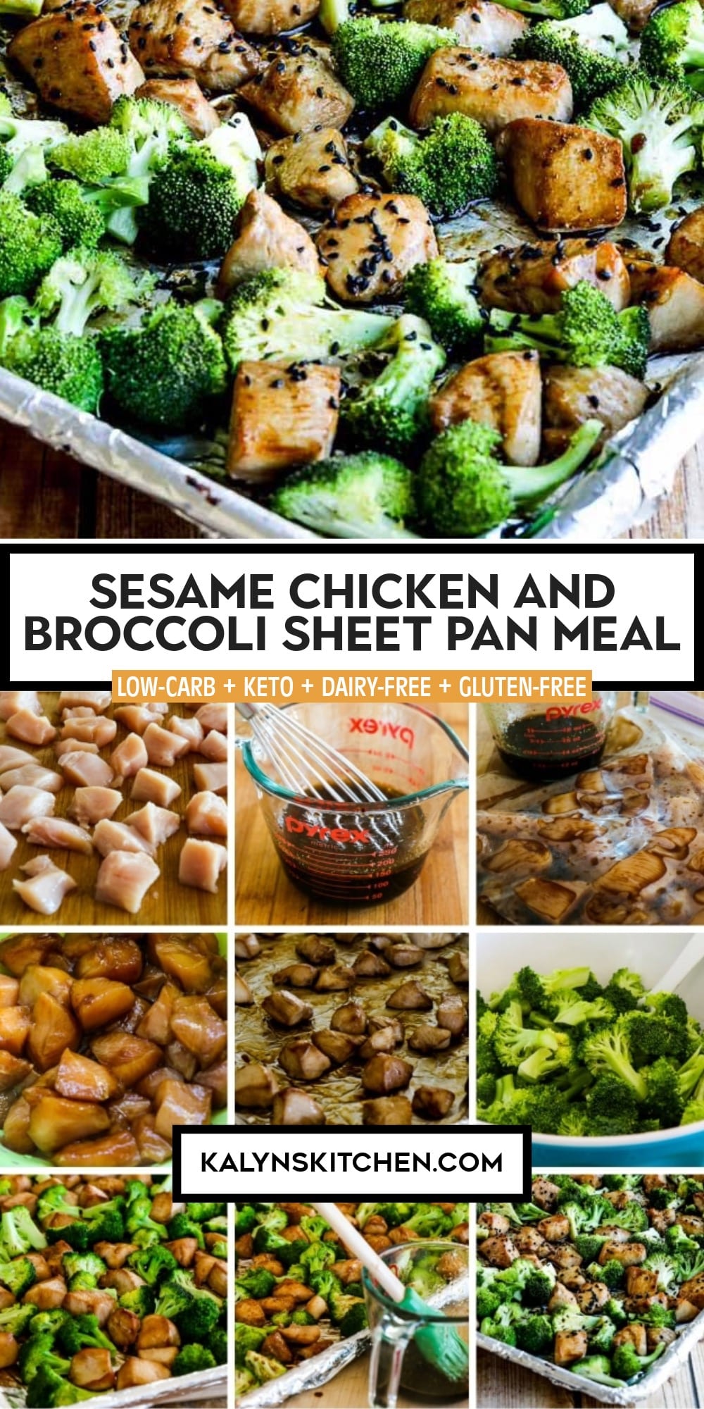 Pinterest image of Sesame Chicken and Broccoli Sheet Pan Meal