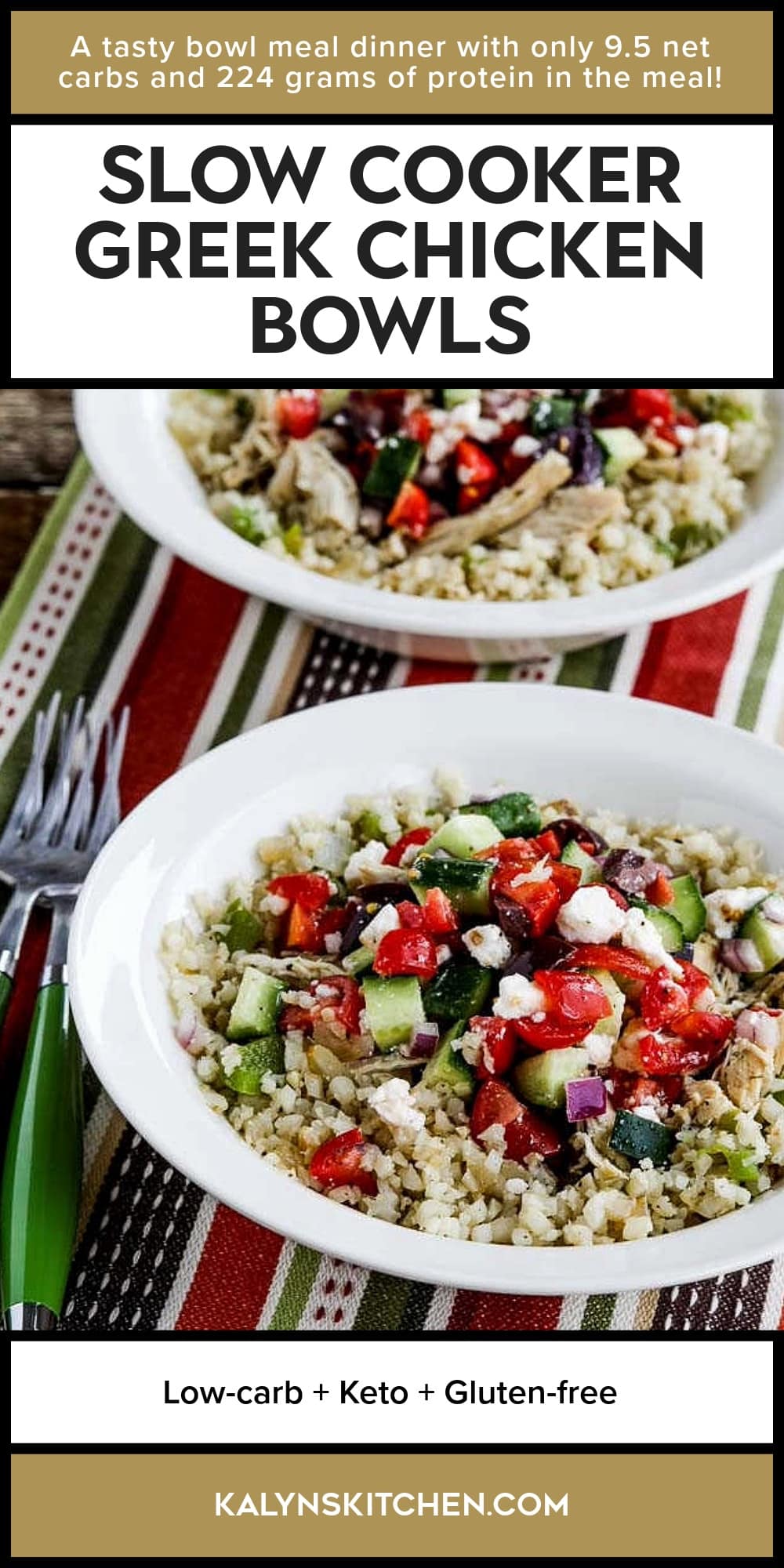 Pinterest image of Slow Cooker Greek Chicken Bowls