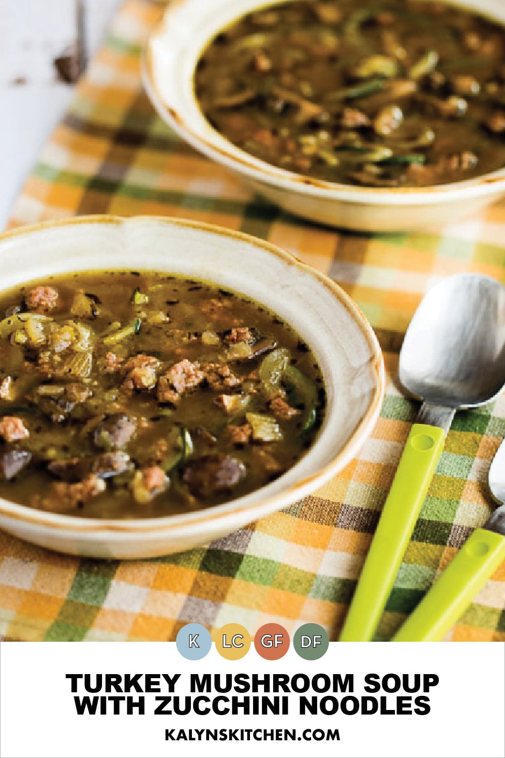 Pinterest image of Turkey Mushroom Soup with Zucchini Noodles