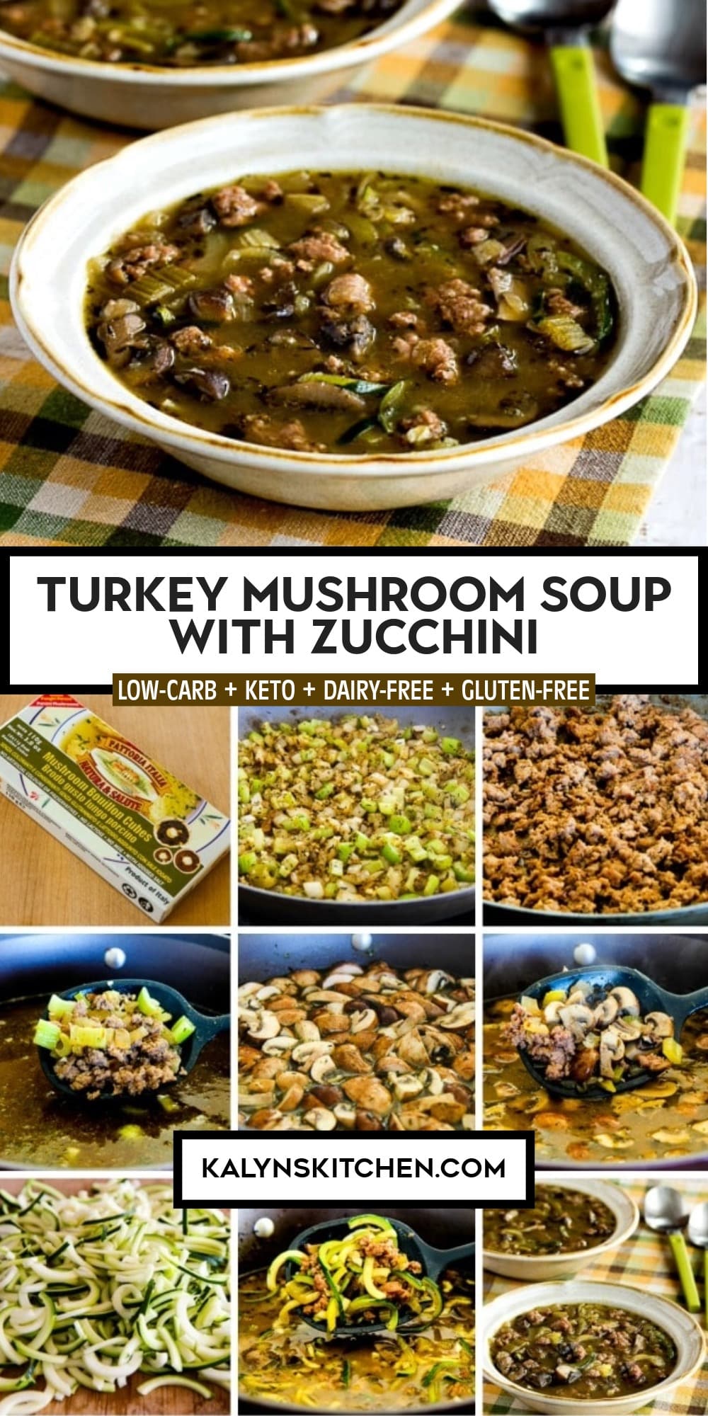 Pinterest image of Turkey Mushroom Soup with Zucchini