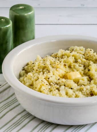 Square image of Pureed Cauliflower with Garlic, Parmesan, and Goat Cheese.