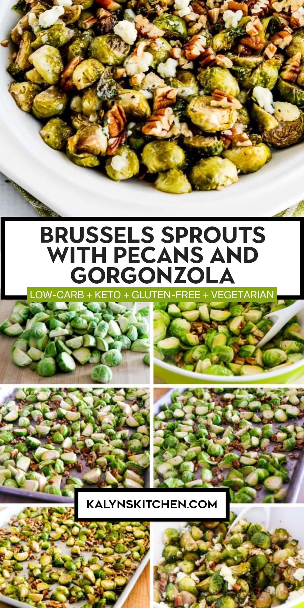 Pinterest image of Brussels Sprouts with Pecans and Gorgonzola