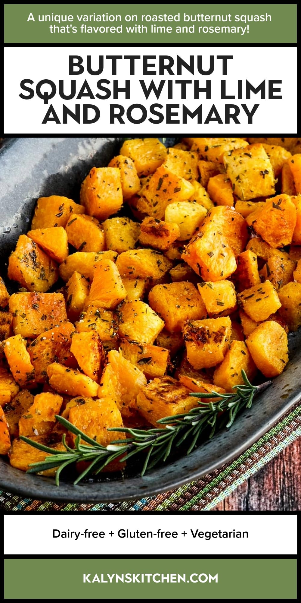 Pinterest image of Butternut Squash with Lime and Rosemary