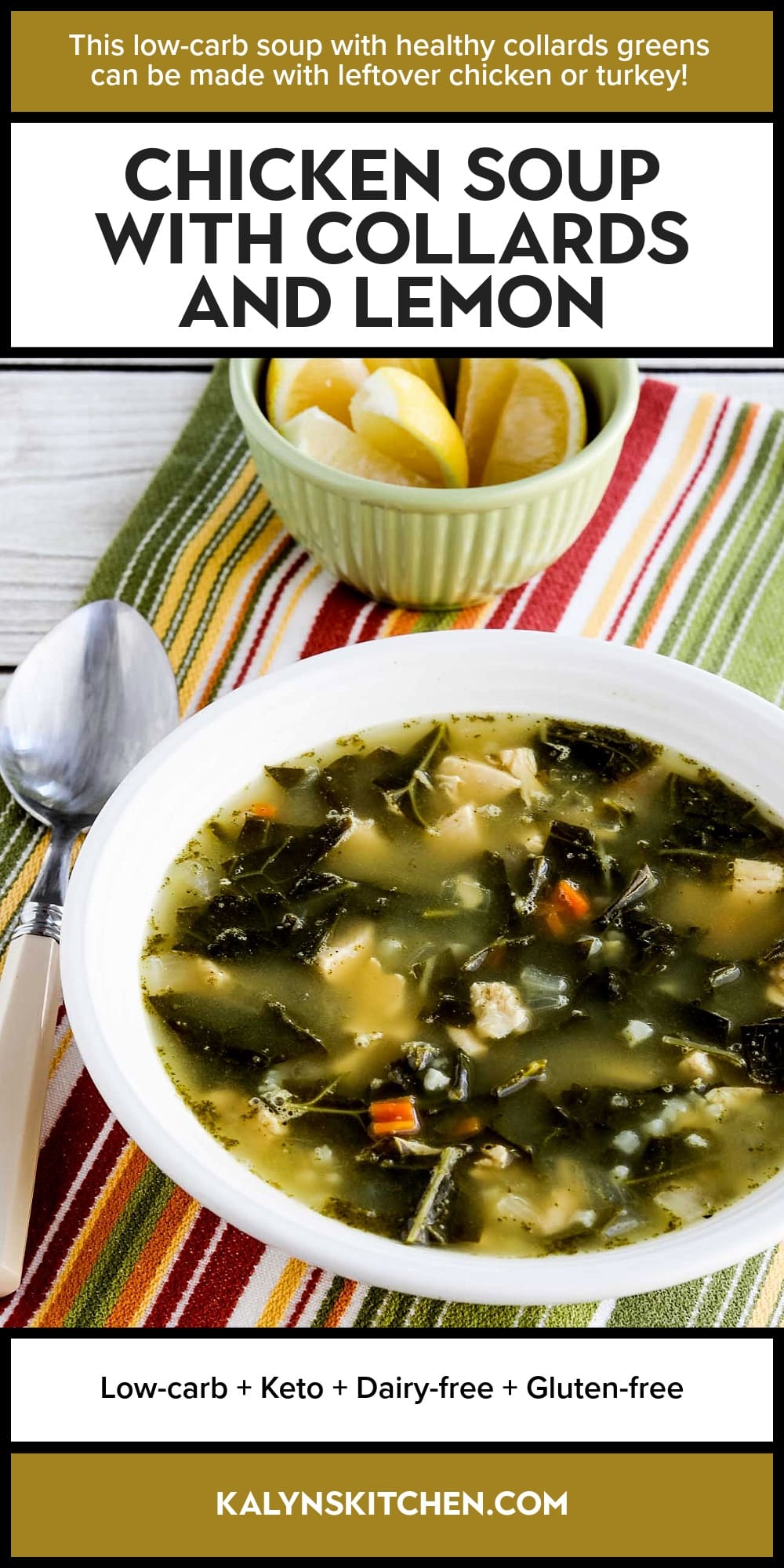 Pinterest image of Chicken Soup with Collards and Lemon