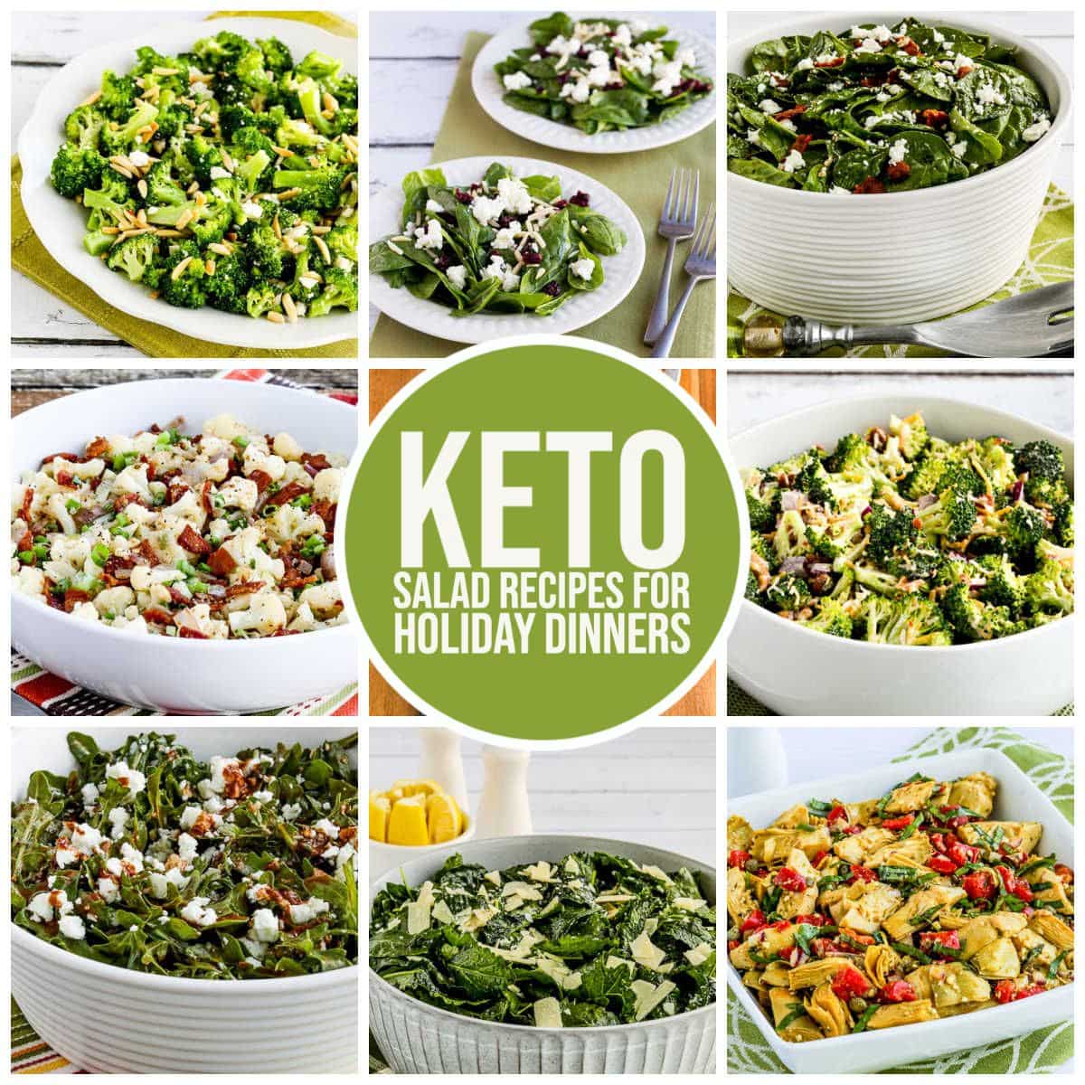 Keto Salad Recipes for Holiday Dinners collage di ricette in primo piano per il collage di Holiday Dinners 2 di ricette in primo piano con sovrapposizione di testo